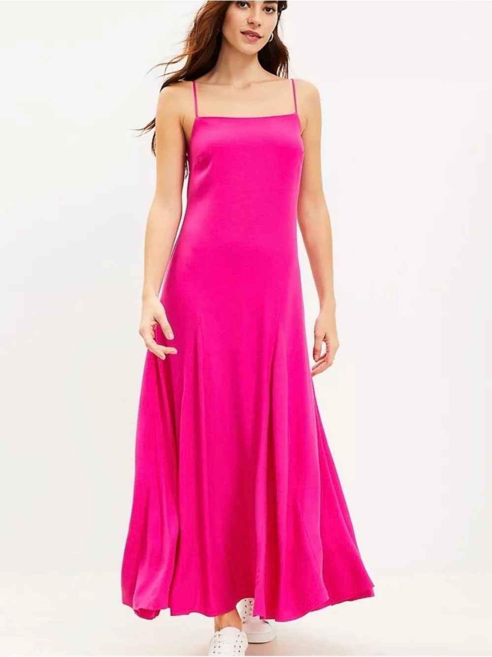 Women's Hot Pink Slip Maxi Dress with Spaghetti Straps